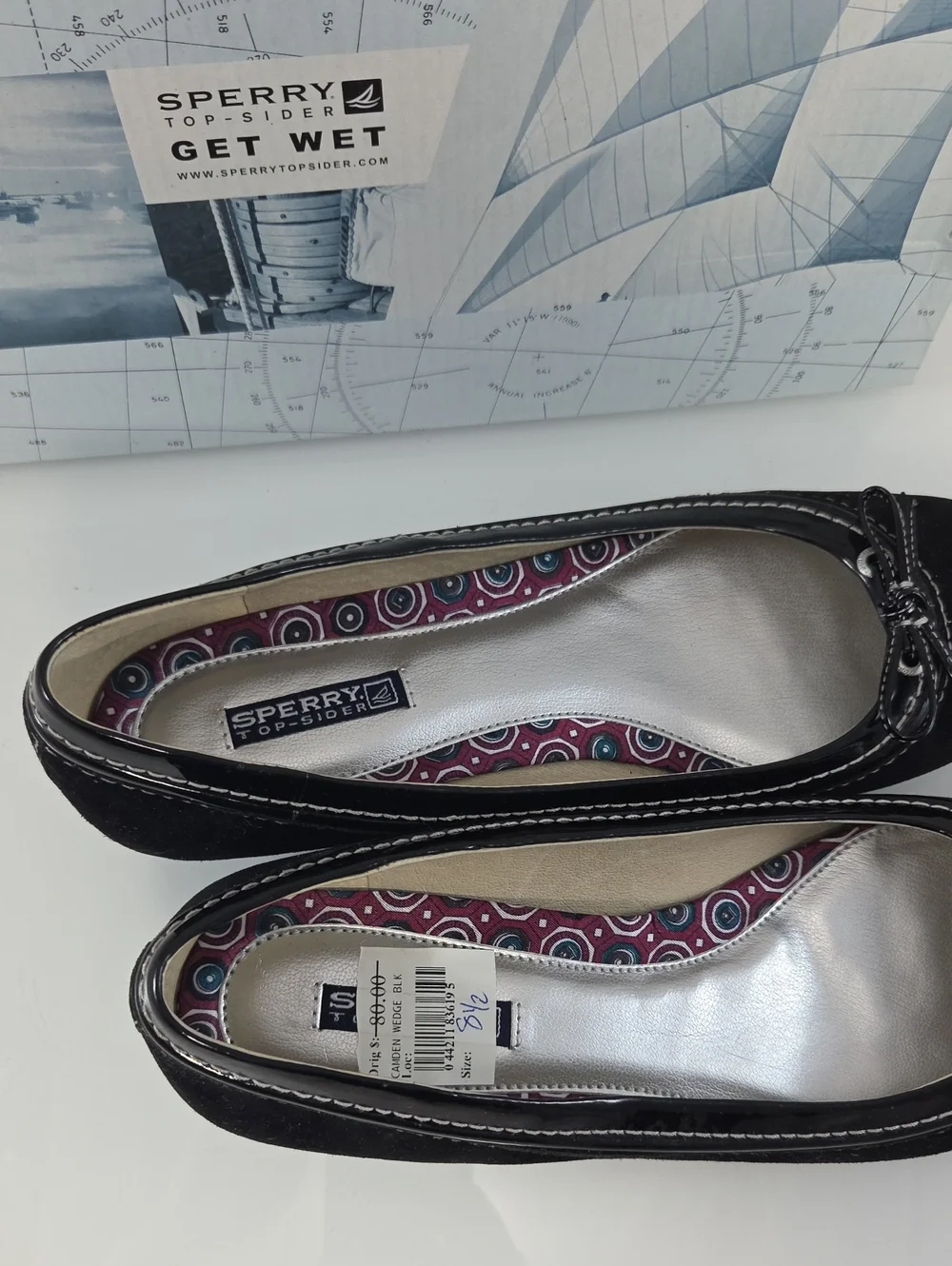 Sperry Camden Top-Sider Black Suede Wedge Ballet Flats Size 8.5